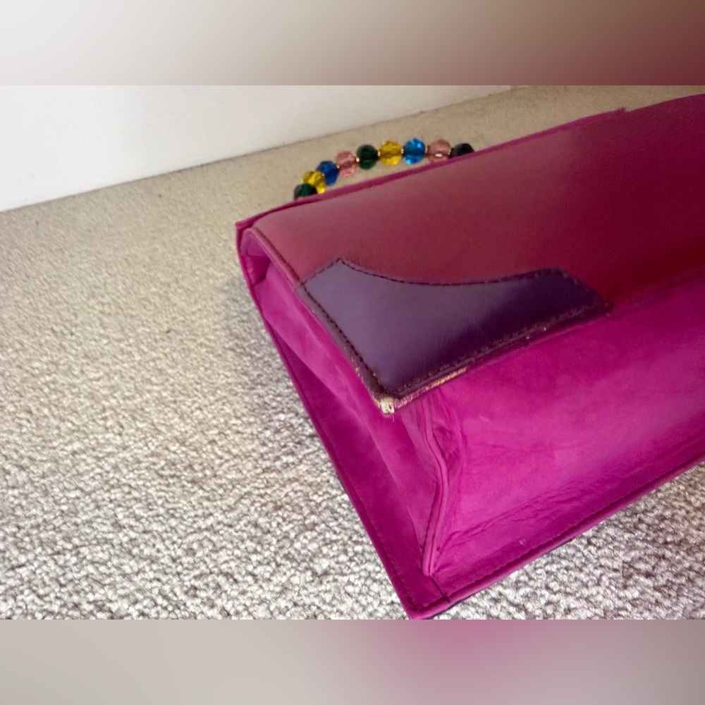 Vibrant Pink Satchel with Beaded Handle - Picture 7 of 11
